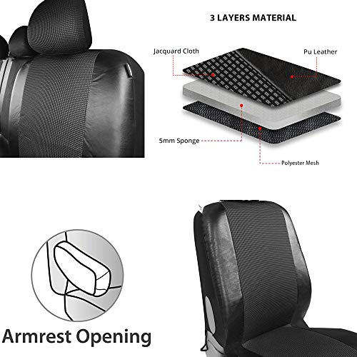 TOYOUN Juego de Fundas de Asientos para Furgonetas y Camiones de 2 + 1 plazas, Fundas Asientos Coche Universales Set,Protector Cubre Asiento Coche Accesorios de Automóvil Cuero sintético,Negro y Azul