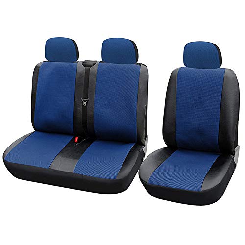 TOYOUN Juego de Fundas de Asientos para Furgonetas y Camiones de 2 + 1 plazas, Fundas Asientos Coche Universales Set,Protector Cubre Asiento Coche Accesorios de Automóvil Cuero sintético,Negro y Azul