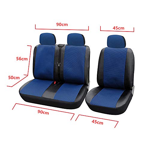 TOYOUN Juego de Fundas de Asientos para Furgonetas y Camiones de 2 + 1 plazas, Fundas Asientos Coche Universales Set,Protector Cubre Asiento Coche Accesorios de Automóvil Cuero sintético,Negro y Azul