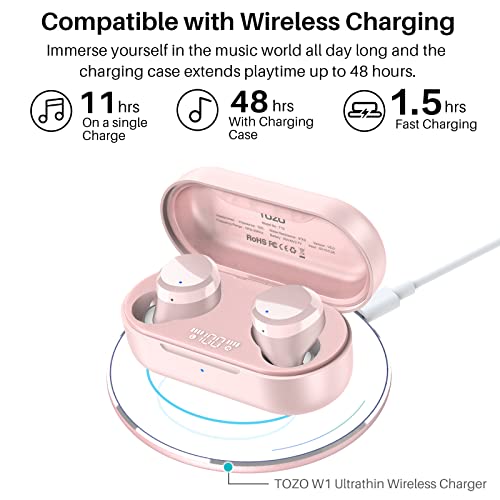 TOZO T12 Auriculares Inalámbricos Bluetooth, Cascos Inalambricos Bluetooth 5.3 con Control táctil y Pantalla LED de Inteligencia Digital IPX8 Impermeables, Rápida Carga USB-C Graves Intenos