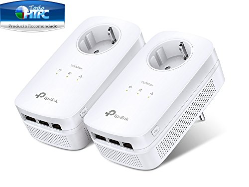 TP-Link TL - PA8030P Kit 2 Adaptadores de Comunicación por Línea Eléctrica (AV1300, PLC, Extensor, Repetidores de Red, Cobertura Internet, 6 Puertos, Enchufe, Smart TV, PS4, Sobremesas)