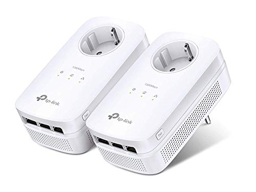 TP-Link TL - PA8030P Kit 2 Adaptadores de Comunicación por Línea Eléctrica (AV1300, PLC, Extensor, Repetidores de Red, Cobertura Internet, 6 Puertos, Enchufe, Smart TV, PS4, Sobremesas)