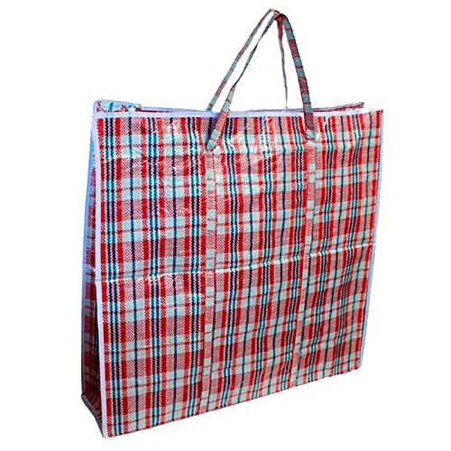 Tradineur - Bolsa plástica de almacenaje a cuadros con cremallera y asas 90 x 70 x 30 cm, bolsa reutilizable con cierre para mudanza, almacenamiento ropa, juguetes, mantas, color aleatorio