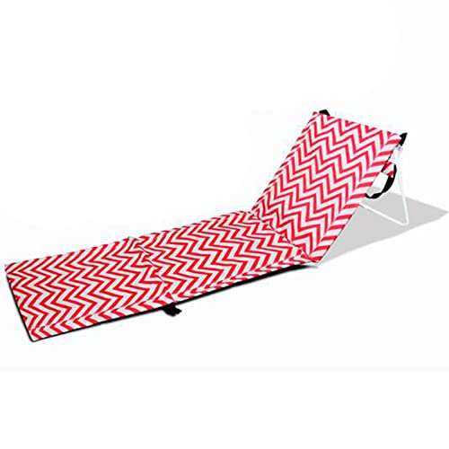 Tradineur - Esterilla abatible de playa, tumbona con respaldo reclinable, incluye bolsillo y correa, plegable, ligera y resistente, piscina, camping, jardín (Zigzag, Rojo y blanco, 170 x 54 x 35 cm)