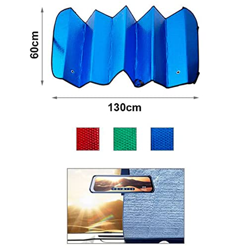 Tradineur - Parasol Reflectante para Coche, Polietileno con película de Aluminio, colocación con ventosas y Gomas elásticas, protección Rayos UV, Parabrisas Delantero, 60 x 130 cm, Color Aleatorio