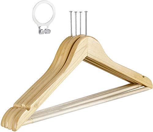 Tradineur - Perchas de madera clásica para hoteles, caja de 72 uds incluido aros modelo Muescas de Hombro Antideslizantes con Gancho Giratorio Cromado Acabado Liso para todos ropas 44.5cm