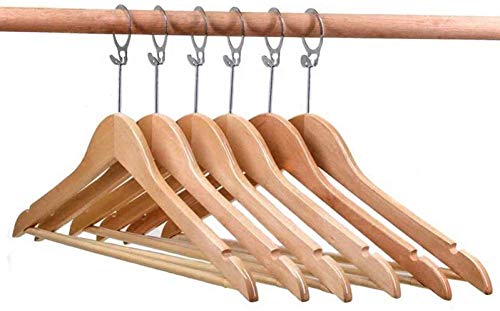 Tradineur - Perchas de madera clásica para hoteles, caja de 72 uds incluido aros modelo Muescas de Hombro Antideslizantes con Gancho Giratorio Cromado Acabado Liso para todos ropas 44.5cm