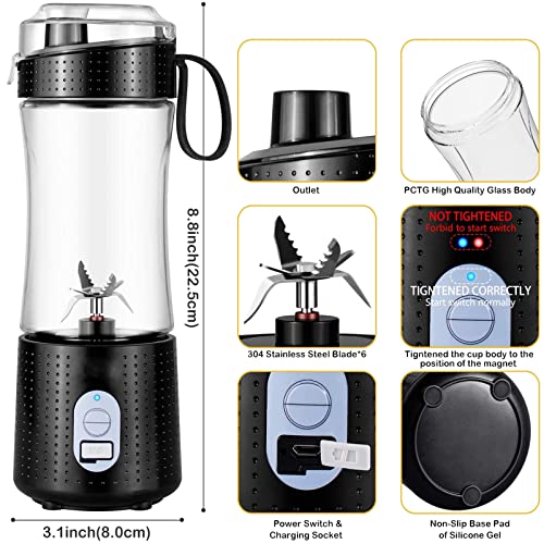 Tragbarer Mixer Persönlicher Mixer - USB wiederaufladbarer 4000mAh 13oz Mini-Mixer mit 6 Klingen Saftbecher für Saft | Shakes und Smoothies | Mixer für Babynahrung | Für Heimsport-Reisen im Freien