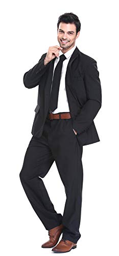 Traje de Fiesta para Hombre, Color sólido, Traje de Ocio para Fiesta de Halloween con Corbata y Pantalones Negro L