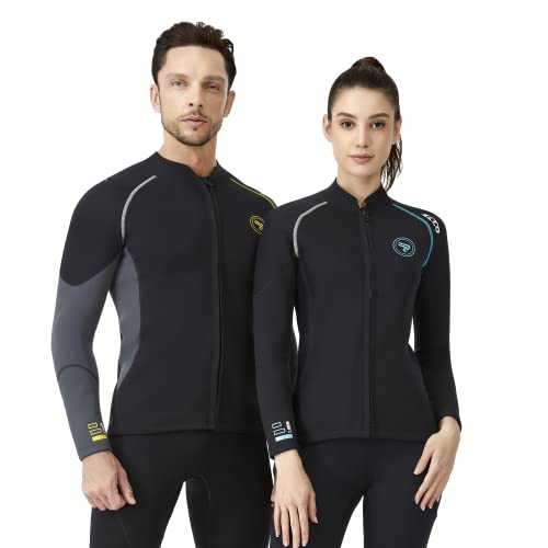 Traje de Neopreno de 1,5 mm para Hombre, con Cremallera Frontal, Manga Larga, Traje de Buceo para natación, esnórquel, Buceo, Surf (Negro, M)