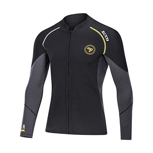 Traje de Neopreno de 1,5 mm para Hombre, con Cremallera Frontal, Manga Larga, Traje de Buceo para natación, esnórquel, Buceo, Surf (Negro, M)