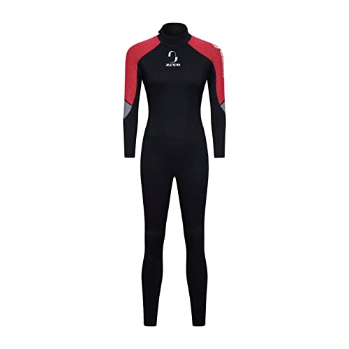 Traje de neopreno de 3 mm para hombre, traje de buceo de cuerpo completo con cremallera trasera trajes húmedos para buceo, surf, natación, snorkel (mujeres rojas, XXL)