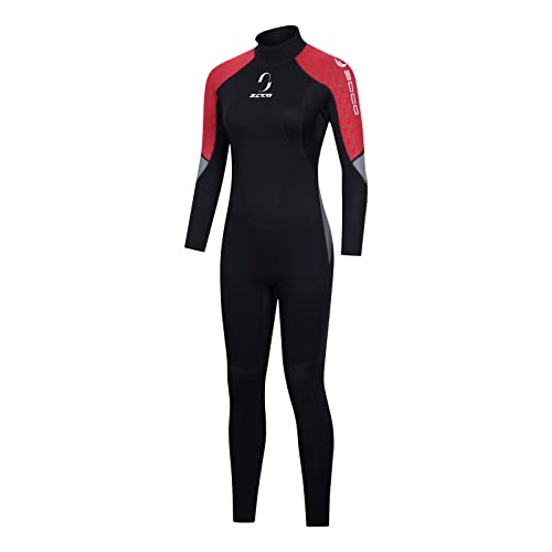 Traje de neopreno de 3 mm para hombre, traje de buceo de cuerpo completo con cremallera trasera trajes húmedos para buceo, surf, natación, snorkel (mujeres rojas, XXL)