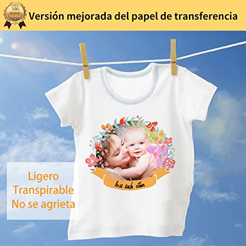 TransOurDream Real - Papel de Transferencia Fácil de Usar. Sin Impresión de Espejo A4x20 Hojas Papel Transfer Para Camisetas Blancas y Tejitos Claros Plancha Térmica Camiseta, ES-2-20