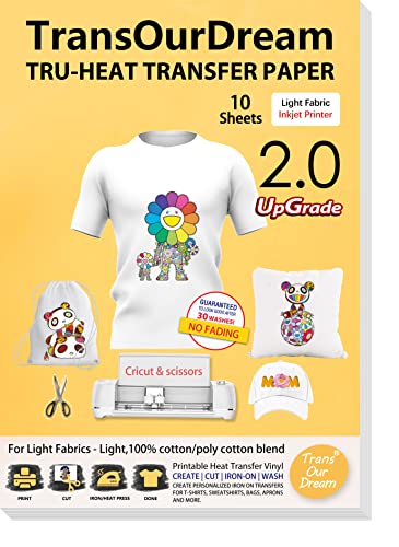 TransOurDream-vieja marca.Transfer Paper Para Tejidos Claros,Papel de Transferencia,Sin Impresión de Espejo(A4x10 Hojas)