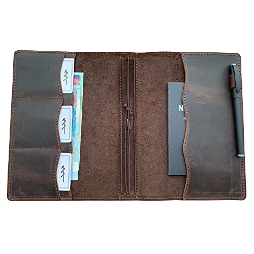 Travelers - Funda para cuaderno con bolsillos interiores, ranuras para tarjetas y soporte para bolígrafo, tamaño A5, color marrón oscuro