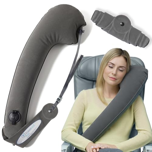 Travelrest® - Ultimate Travel Almohada / Cuello Almohada - Ergonómico, Patentado Y Ajustable Para Aviones, Coches, Autobuses, Trenes, Oficina Napping, Camping, Sillas De Ruedas (Enrolla Pequeño) … (Gris)