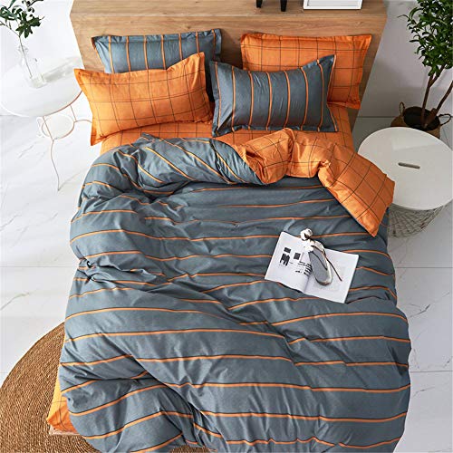 Treer Juego de Ropa de Cama de 3 Piezas, Microfibra Suave Transpirable Moderno Tartán Juego de Fundas Edredón con 1 Funda Nórdica + 2 Funda de Almohada (Naranja Gris,Cama 150/160-220x240cm)