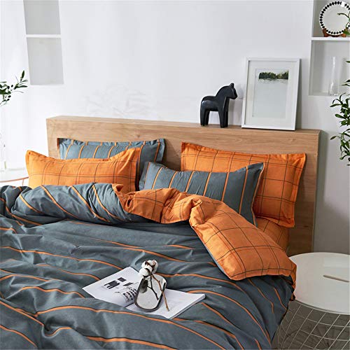 Treer Juego de Ropa de Cama de 3 Piezas, Microfibra Suave Transpirable Moderno Tartán Juego de Fundas Edredón con 1 Funda Nórdica + 2 Funda de Almohada (Naranja Gris,Cama 150/160-220x240cm)