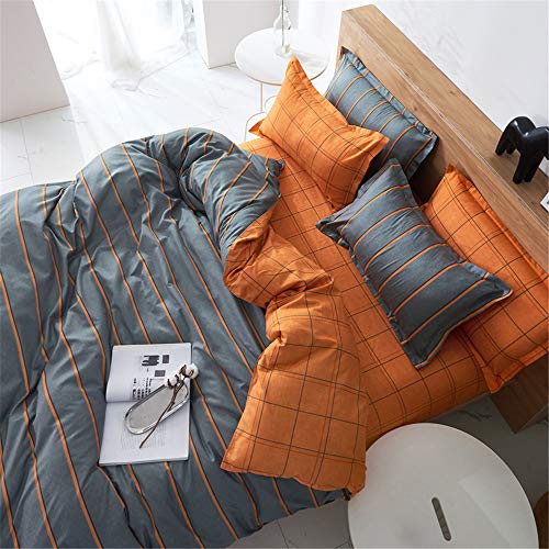 Treer Juego de Ropa de Cama de 3 Piezas, Microfibra Suave Transpirable Moderno Tartán Juego de Fundas Edredón con 1 Funda Nórdica + 2 Funda de Almohada (Naranja Gris,Cama 150/160-220x240cm)