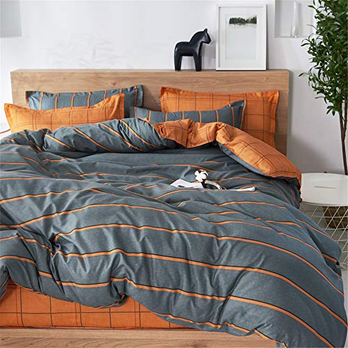 Treer Juego de Ropa de Cama de 3 Piezas, Microfibra Suave Transpirable Moderno Tartán Juego de Fundas Edredón con 1 Funda Nórdica + 2 Funda de Almohada (Naranja Gris,Cama 150/160-220x240cm)