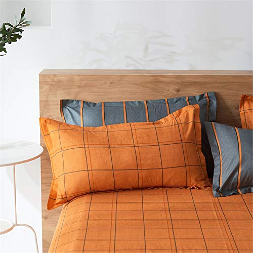 Treer Juego de Ropa de Cama de 3 Piezas, Microfibra Suave Transpirable Moderno Tartán Juego de Fundas Edredón con 1 Funda Nórdica + 2 Funda de Almohada (Naranja Gris,Cama 150/160-220x240cm)