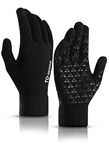 TRENDOUX Guantes Halloween Hombre termicos Mujer - Guantes Running Senderismo Escalada Correr Lana Ciclismo Navidad Regalos Invierno Guantes de conducción，Smartphones Guantes tactiles - Negro L