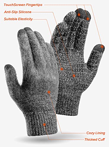 TRENDOUX Guantes invierno hombre termicos mujer, Deporte ciclismo Moto Antideslizante Conducción, Cachemir Guantes Táctil Smartphones Frio running Pantalla Móviles guantes lana Cálido - Negro/Gris XL