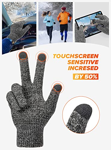 TRENDOUX Guantes invierno hombre termicos mujer, Deporte ciclismo Moto Antideslizante Conducción, Cachemir Guantes Táctil Smartphones Frio running Pantalla Móviles guantes lana Cálido - Negro/Gris XL