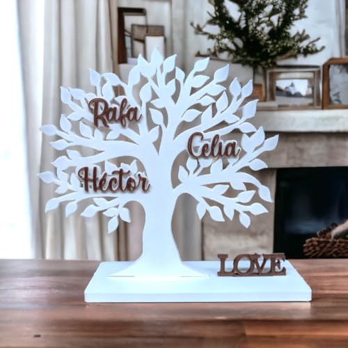 Tres Aristas Arbol de la Vida con Nombres Personalizado - Regalo Original para Parejas, Familia, Abuelos, Seres Queridos - Regalo Aniversario, San Valentin Para toda la Vida - Color y Medidas a elegir