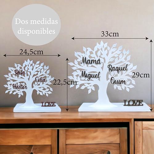 Tres Aristas Arbol de la Vida con Nombres Personalizado - Regalo Original para Parejas, Familia, Abuelos, Seres Queridos - Regalo Aniversario, San Valentin Para toda la Vida - Color y Medidas a elegir