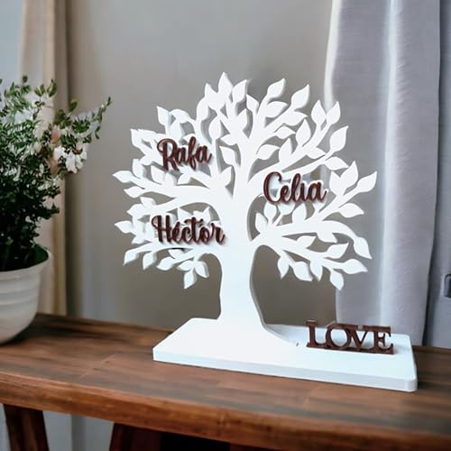 Tres Aristas Arbol de la Vida con Nombres Personalizado - Regalo Original para Parejas, Familia, Abuelos, Seres Queridos - Regalo Aniversario, San Valentin Para toda la Vida - Color y Medidas a elegir