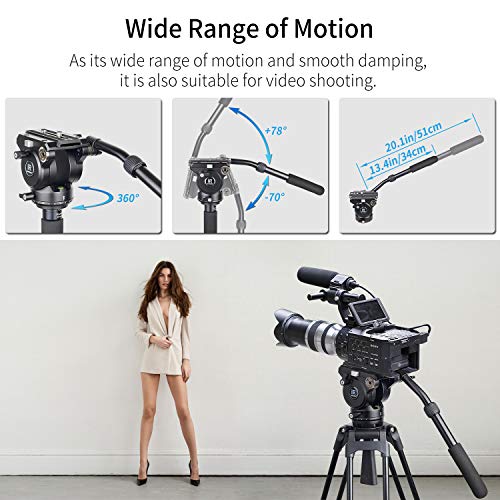 Trípode de Cámara Video Pesado Fluido Cabezal de Arrastre-INNOREL H90, con 1/4 y 3/8" Tornillos Placa Deslizante para Cámaras DSLR Videocámaras Video Filmación Disparo,hasta 15kg