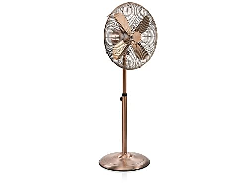 Tristar VE-5971 Ventilador de pie metálico retro, 40 cm de diámetro y oscilante, 3 velocidades, motor de cobre, ángulo ajustable 20°, 64,3 dB, asa integrada, altura ajustable, bronce, 50 W