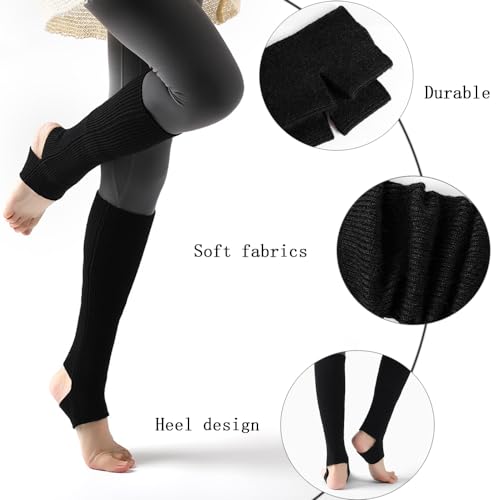 TRKETK 2 Pares Calentadores de Piernas para Mujer, Calcetines de Estribo de Invierno Calcetines de Yoga de Punto de Pie Largo de 40 cm Calentadores Largos de Neón para Yoga Ballet Latina Gimnasia