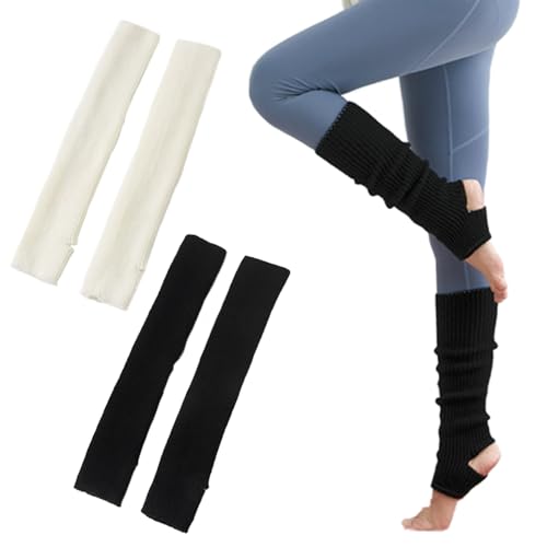 TRKETK 2 Pares Calentadores de Piernas para Mujer, Calcetines de Estribo de Invierno Calcetines de Yoga de Punto de Pie Largo de 40 cm Calentadores Largos de Neón para Yoga Ballet Latina Gimnasia