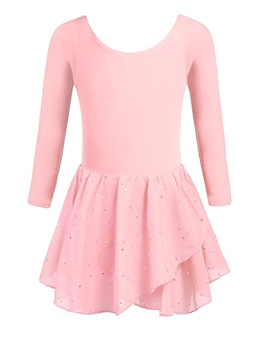 trudge - Ropa de ballet para niña, manga corta, de algodón, maillot de danza con falda, tutú, Rosa A., 32 W/34 L