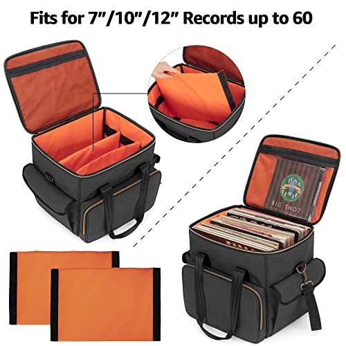 Trunab Bolsa de Discos de Vinilo Nailon Impermeable Ligero Robusto Gran Capacidad Compatible con 60 Discos, Bolsa Mejorada Ideal para Llevar su Disco de Vinilo LP con Correa para el Hombro y Asa