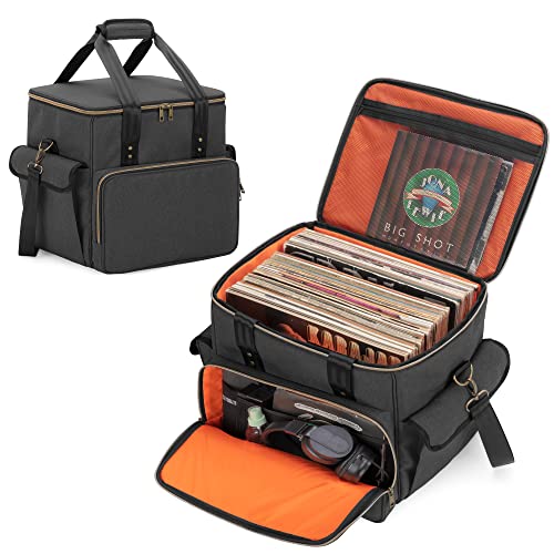 Trunab Bolsa de Discos de Vinilo Nailon Impermeable Ligero Robusto Gran Capacidad Compatible con 60 Discos, Bolsa Mejorada Ideal para Llevar su Disco de Vinilo LP con Correa para el Hombro y Asa