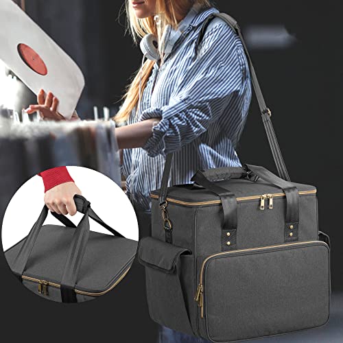 Trunab Bolsa de Discos de Vinilo Nailon Impermeable Ligero Robusto Gran Capacidad Compatible con 60 Discos, Bolsa Mejorada Ideal para Llevar su Disco de Vinilo LP con Correa para el Hombro y Asa