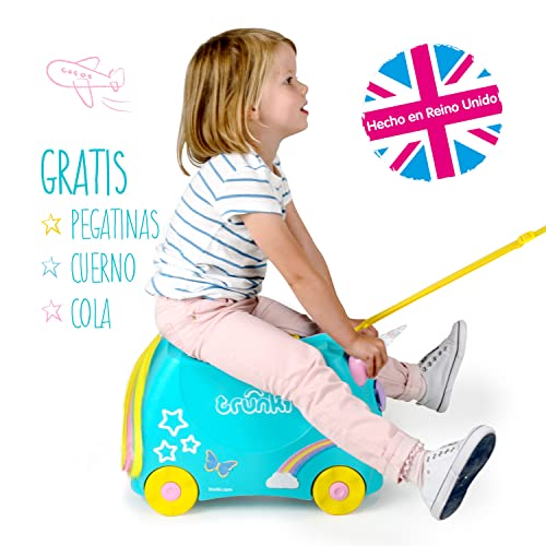 Trunki Maleta Infantil – Maleta Niño – Equipaje Infantil Cabina – Maleta Correpasillos Una Unicornio (Azul Cerceta)