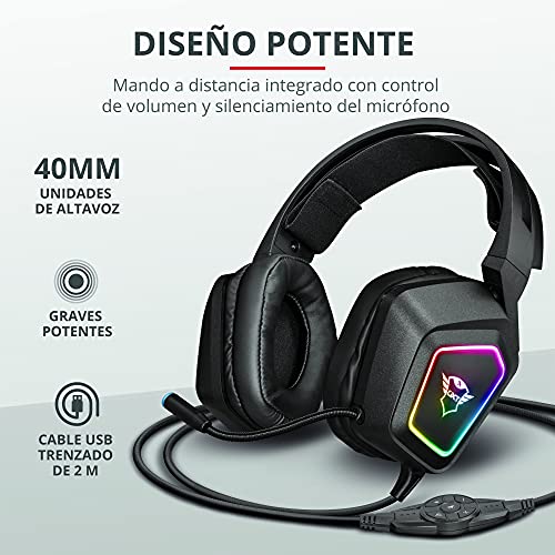 Trust Cascos Gaming GXT 450 Blizz Auriculares para Gaming RGB 7.1, Sonido Virtual Envolvente, con Micrófono, para PC - Negro