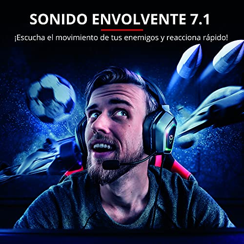 Trust Cascos Gaming GXT 450 Blizz Auriculares para Gaming RGB 7.1, Sonido Virtual Envolvente, con Micrófono, para PC - Negro