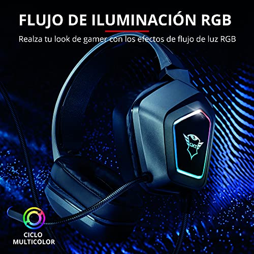 Trust Cascos Gaming GXT 450 Blizz Auriculares para Gaming RGB 7.1, Sonido Virtual Envolvente, con Micrófono, para PC - Negro