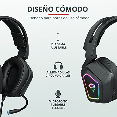 Trust Cascos Gaming GXT 450 Blizz Auriculares para Gaming RGB 7.1, Sonido Virtual Envolvente, con Micrófono, para PC - Negro