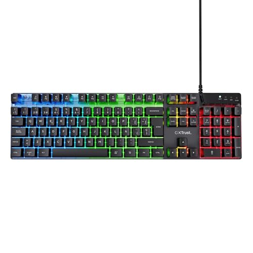 Trust Gaming GXT 835 Azor Teclado Retroiluminado, Disposición QWERTY Español, LED Iluminación, Teclado Alámbrico Gaming para Windows, Mac, PC, Ordenador, Portátil - Negro