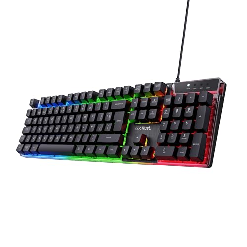 Trust Gaming GXT 835 Azor Teclado Retroiluminado, Disposición QWERTY Español, LED Iluminación, Teclado Alámbrico Gaming para Windows, Mac, PC, Ordenador, Portátil - Negro