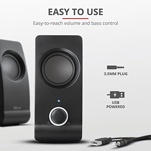 Trust Remo 2.0 Set de Altavoces, Jack 3.5 mm, 16 W, 50-20000 Hz Respuesta Frecuente, Sistema de Altavoces Alámbrico USB para PC, Ordenador, Portátil, Oficina - Negro