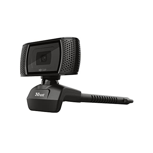 Trust Trino HD Webcam con Microfono, 1280 x 720, Enfoque Fijo, Soporte Universal, USB 2.0, Camara Web Soporte Windows, Mac, para Portátil, PC, Ordenador, Videoconferencias, Skype, Teams - Negro