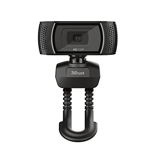 Trust Trino HD Webcam con Microfono, 1280 x 720, Enfoque Fijo, Soporte Universal, USB 2.0, Camara Web Soporte Windows, Mac, para Portátil, PC, Ordenador, Videoconferencias, Skype, Teams - Negro